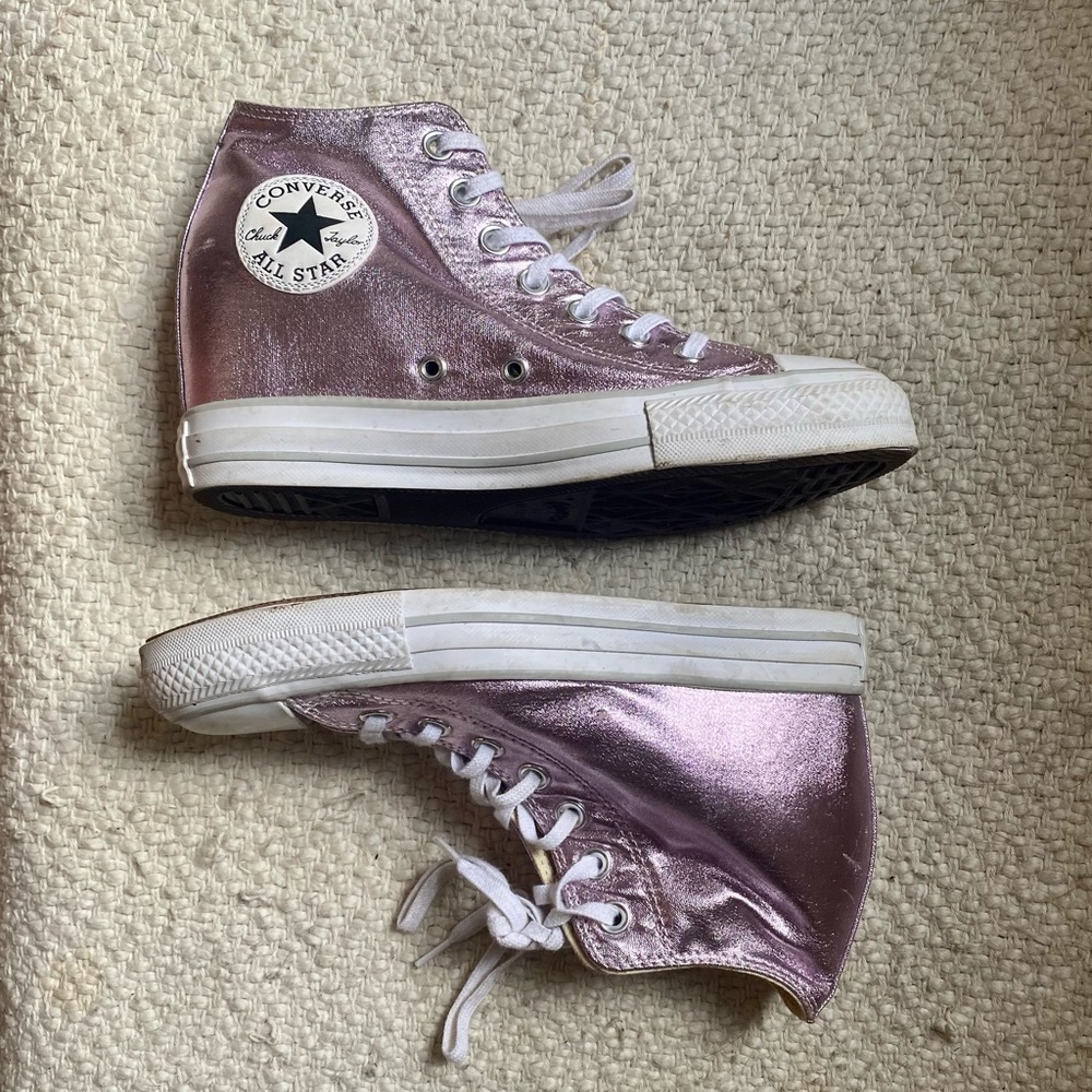 Converse Pink Metallic Hidden Mid-Wedge Sneakers